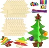 A collection of craft supplies for making Christmas trees, including wooden tree cutouts, pom-poms, pipe cleaners, and markers. Produktbild-Vorschau