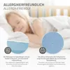 A child sleeping on a bed with close-up insets showing mattress details. Produktbild-Vorschau