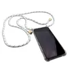 A white and black rope lanyard attached to a clear phone case with a smartphone inside. Náhled obrázku produktu