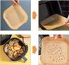 Collage showing how to use air fryer liners. Produktbild-Vorschau
