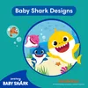 Illustration of Baby Shark characters swimming underwater with a fish in a bubble. Podgląd zdjęcia produktu
