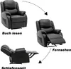 A collage showing a black recliner chair in three different positions, illustrating its functions for reading, watching TV, and sleeping. Produktbild-Vorschau