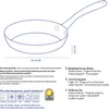 A diagram of a frying pan with dimensions and feature descriptions in multiple languages. Voir les images du produit