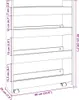 A diagram showing the dimensions of a narrow storage cart with four shelves. Podgląd zdjęcia produktu