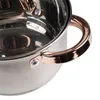 A close-up view of a stainless steel pot with gold-colored handles. Náhľad obrázku produktu