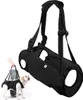 A black dog harness with handles is shown, with a person holding the handles and a dog wearing the harness in the background. Produktbild-Vorschau