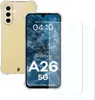 A clear case and two screen protectors for a Samsung Galaxy A26 5G phone are displayed. Produktbild-Vorschau