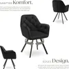 Collage of a black velvet armchair with descriptive text. Produktbild-Vorschau