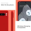 Collage showing a red phone case with text highlighting its features and a close-up of a phone screen. Produktbild-Vorschau