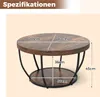 A diagram showing the dimensions of a round coffee table with a wooden top and black metal legs. Anteprima dell’immagine prodotto