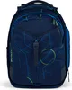 A blue backpack with geometric patterns and green accents. Produktbild-Vorschau