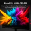 A computer monitor displaying a vibrant explosion of colorful powder, with marketing text overlayed. Produktbild-Vorschau