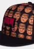 Close-up of a baseball cap with a repeating pattern of pixelated faces and a prominent 'DOOM' logo. Produktbild-Vorschau