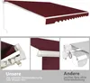 A collage showing a burgundy awning and close-ups of its mounting and side cover, comparing it to another product. Podgląd zdjęcia produktu