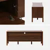 Collage of images showing different views and details of a wooden TV stand. Produktbild-Vorschau