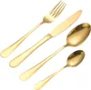 A set of gold-colored cutlery, including a fork, knife, and two spoons, arranged diagonally on a white background. Náhľad obrázku produktu