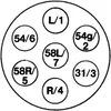 A diagram showing the pin configuration of a 7-pin electrical socket. Produktbild-Vorschau