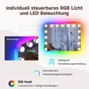 Diagrams and images illustrating the features of a makeup mirror with RGB lighting. Náhled obrázku produktu