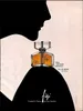 A perfume bottle is placed on a black silhouette of a woman's shoulders, with a black silhouette of a woman's profile looking down at the bottle. Anteprima dell’immagine prodotto