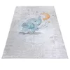 A rectangular rug with a cartoon-style illustration of a sleeping elephant and a crescent moon. Náhled obrázku produktu