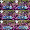 A collage of images showing a solar-powered bird bath fountain with water spraying. Produktbild-Vorschau