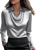 ASKSA Damen Satin Bluse Wasserfallkragen Elegante Oberteile Produktbild-Vorschau 1