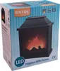 The image shows the retail packaging for an LED fireplace with flames. Produktbild-Vorschau