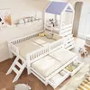Merax Kinderbett 90x200 cm mit Ausziehbett 90x190, Hausbett Produktbild-Vorschau 1