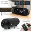 A digital radio alarm clock with projection feature is shown, along with its accessories and a smartphone charging. Náhľad obrázku produktu