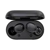 A pair of black wireless earbuds in their open charging case. Produktbild-Vorschau
