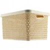 A beige plastic storage basket with a lid and handles, shown from a side-angle against a white background. Produktbild-Vorschau