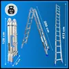 A collage of images showing a multi-purpose ladder in different configurations and sizes, with dimensions indicated. Náhľad obrázku produktu