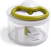 A kitchen chopper with a green handle and clear container. Produktbild-Vorschau
