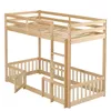 A wooden bunk bed with safety rails and a ladder, shown against a white background. Produktbild-Vorschau