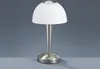 A modern table lamp with a brushed nickel finish and a white dome-shaped shade. Produktbild-Vorschau