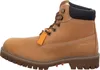 A side view of a tan boot with brown laces and an orange pull tab. Produktbild-Vorschau