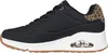 Side view of a black Skechers sneaker with leopard print accent. Anteprima dell’immagine prodotto