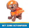 A toy dog figurine of Zuma from PAW Patrol, wearing an orange helmet and life vest. Produktbild-Vorschau