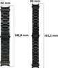 Two black watch straps are shown side-by-side with measurements indicated. Produktbild-Vorschau