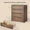A diagram showing the dimensions and weight capacity of a wooden chest of drawers. Náhled obrázku produktu