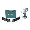 A cordless impact wrench and a set of sockets are displayed on a white background. Podgląd zdjęcia produktu