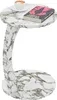 A marble-look C-shaped side table with a book and a cup of coffee on top. Produktbild-Vorschau