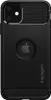 The back of a black iPhone 11 case with the Spigen logo and Apple logo visible. Voir les images du produit