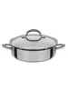 A stainless steel pot with a glass lid and two handles, shown from a front-facing angle on a white background. Produktbild-Vorschau