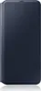 A dark blue book-style phone case is shown from the front, closed. Produktbild-Vorschau