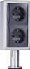 A vertical power outlet unit with two sockets, mounted on a stand. Produktbild-Vorschau