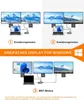 Diagrams illustrating different display modes for a docking station connected to a laptop and multiple monitors. Produktbild-Vorschau