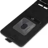A black flip case for a smartphone, shown from a slightly elevated angle, with the cover open to reveal the inside. Produktbild-Vorschau