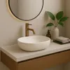A modern bathroom vanity with a vessel sink and faucet. Produktbild-Vorschau