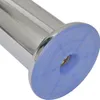 A close-up view of the bottom of a chrome furniture leg with a blue rubber foot. Náhľad obrázku produktu